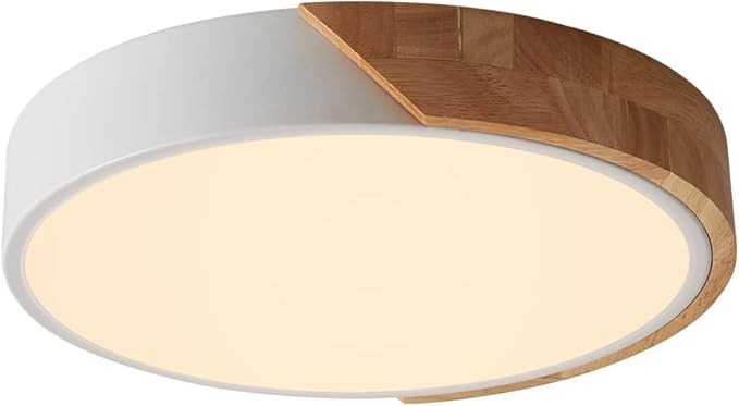 LED Ceiling Lights, 12 Inch White Modern Flush Mount Lighting Fixture,Round Shaped Wood Ceiling Lighting,30W,3000K Warm Light