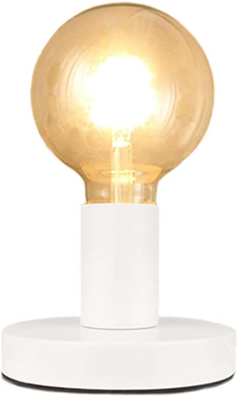 Industrial Table Lamp Base,Small Polished Metal Desktop Light Sockets Base Only,Vintage E26/E27 Edison Screw Light Bulb Holder Base,with 6ft Cord Switch Plug Bulb Base Holder（White）