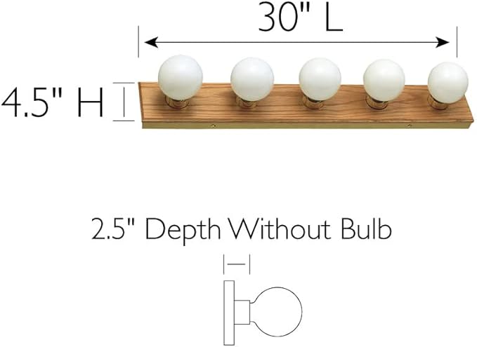 Design House 500215 5-Light Vanity Strip Light Contemporary Dimmable for Bathroom, Bedroom, Makeup Vanity, Honey Oak