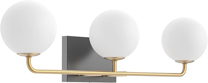 Tipace Mid Century Modern Gold 3-Lights Vanity Light Fixtures with Milky White Glass Ball Shades Industrial Vanity Lighting Over Mirror Wall Sconces for Bathroom Dressing Table Bedroom(Exclude Bulb)