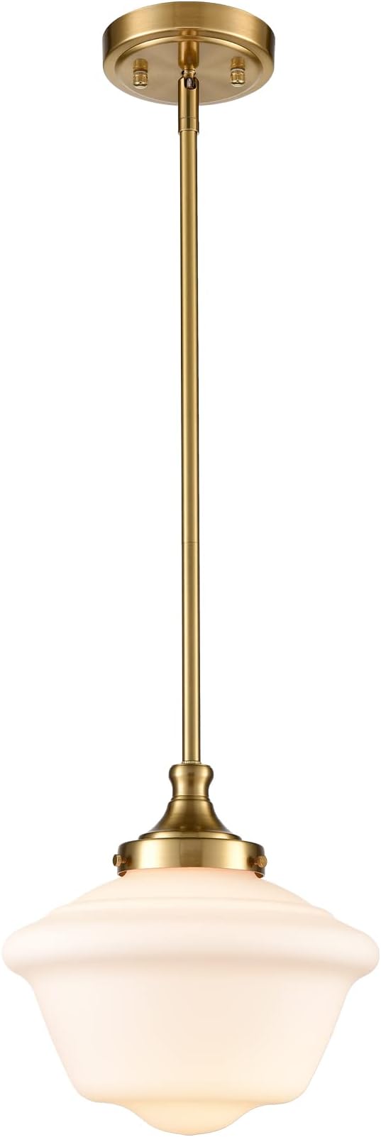 SAMTEEN Modern Gold Pendant Light Schoolhouse Light Fixture 10-Inch White Glass Pendant Lighting for Kitchen Island Adjustable Height Brass Hanging Light Kit for Dining Room Hallway