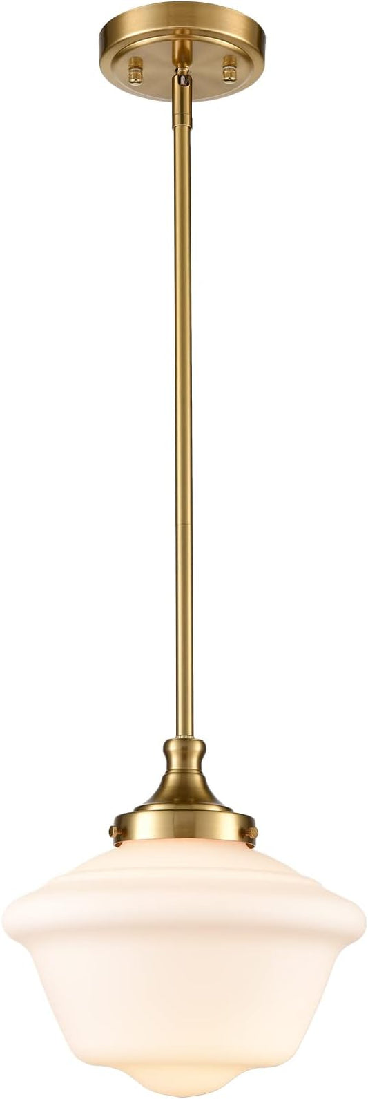 SAMTEEN Modern Gold Pendant Light Schoolhouse Light Fixture 10-Inch White Glass Pendant Lighting for Kitchen Island Adjustable Height Brass Hanging Light Kit for Dining Room Hallway