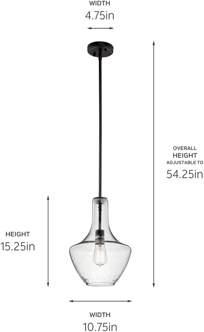 Kichler Everly 15.25" Kitchen Bell Pendant in Olde Bronze®, 1-Light Clear Seeded Glass Pendant Light, (15.25" H x 10.5" W), 42141OZCS