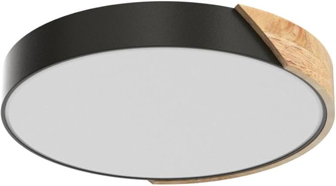 Led Ceiling Light Flush Mount: 15.8 Inch 30W Bedroom Light Fixture with Round Wood Modern Black Flat Overhead Minimalist Ceiling Lamps for Kitchen Hallway Laundry Cold White 6000K, Not Dimmable