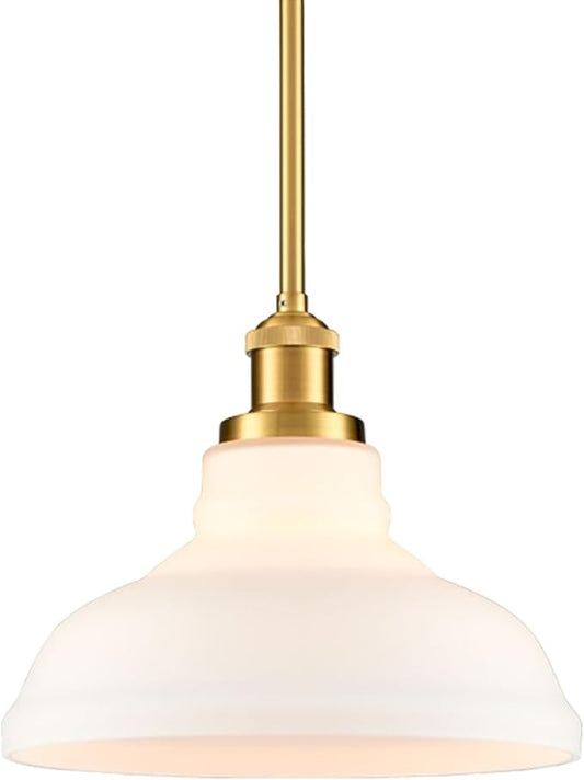 HOLKIRT Modern Pendant Light Fixtures Gold Pendant Lights Kitchen Island Hanging Lights for Bedroom Dining Room Bathroom with Dome Opal Glass,Adjustable Height