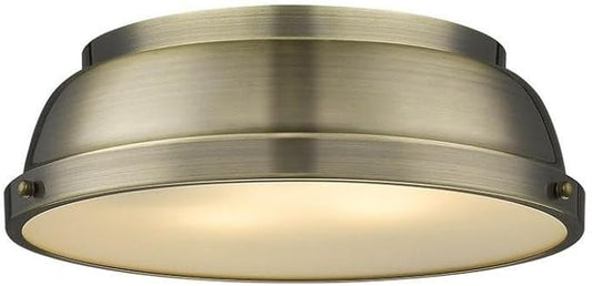 Golden Lighting 3602-14 AB Duncan Flush Mount, Aged Brass with Aged Brass Shade- Ceiling Light Fixture, Light Fixtures Ceiling Mount, Ceiling Light Fixtures, Dining Light Fixture
