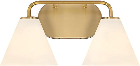 Savoy House 8-2988-2-322 Blair White Strie Glass Bathroom Conical Bathroom Vanity Light, 2-Light 120 Total Watts, 8'' H x 16'' W, Warm Brass