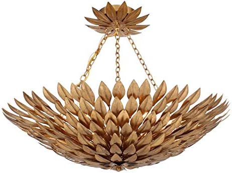 Crystorama Broche 6 Light Antique Gold Semi Flush Mount