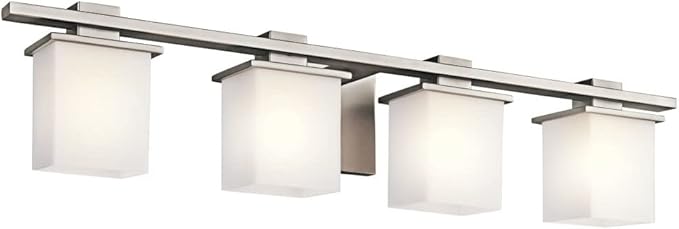 Kichler Tully 32" 4 Light Vanity Light with Satin Etched Cased Opal Glass Antique Pewter