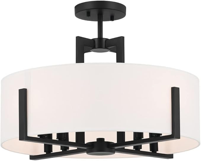 Kichler Malen 20" 8-Light Convertible Semi-Flush with White Fabric Shade in Black, 52592BK