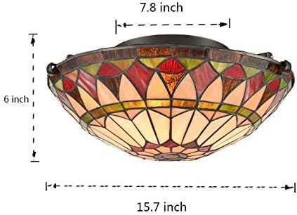 DIRYZON EUL Vintage Tiffany Style Mission Semi Flush Mount Ceiling Light 15.7" Antique Art Stained Glass Shade 3-Light