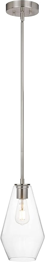 XiNBEi Lighting Pendant Lighting, Modern 1 Light Glass Pendant Light Fixture Brushed Nickel Adjustable Kitchen Pendant Ceiling Light XB-P1228-BN
