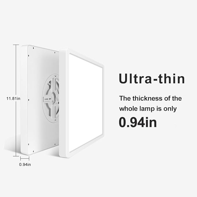 LED Flush Mount Ceiling Light Fixture, 6000K Cool White, 12inch 24W, 3200LM, Slim Flat Panel Lighting Fixture, Square Modern Ceiling Lamp for Bedroom, Kitchen, Living Room, Closet, Stairwell