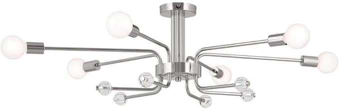 KICHLER Ocala 52602PN Flush Mount 6-Light 41.25˝ with Clear Crystal in Polished Nickel