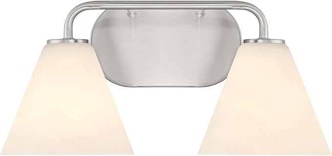 Savoy House 8-2988-2-SN Blair Traditional Vintage White Strie Glass Bathroom Vanity Wall Light, 2-Light 120 Total Watts, 8" H x 16" W, Satin Nickel