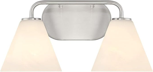 Savoy House 8-2988-2-SN Blair Traditional Vintage White Strie Glass Bathroom Vanity Wall Light, 2-Light 120 Total Watts, 8" H x 16" W, Satin Nickel
