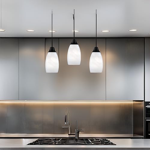 Viinew Mini Glass Pendant Light,1-Light Handblown White Oval Art Glass Hanging Pendant Light for Kitchen Island,Dining Room,Living,Foyer,Hallway, Entry Matte Black Metal