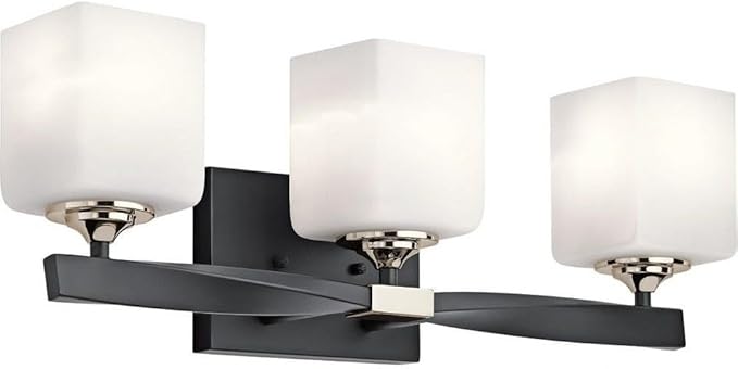 Kichler Marette 22.75" Vanity Light in Black, 3-Light Modern Bathroom Light with Satin Etched Cased Opal Glass, (22.75" W x 8" H), 55002BK