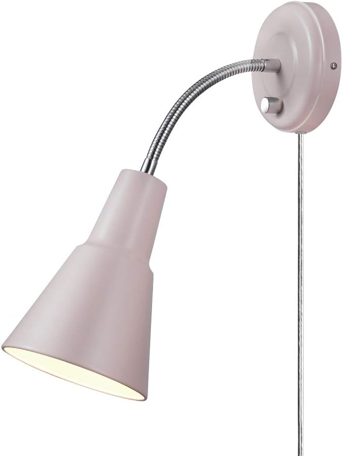 Globe Electric 13064 Sophie 1-Light Plug-in or Hardwire Wall Sconce, Chrome Gooseneck, Matte Rose, 6ft Clear Cord, Bulb Not Included