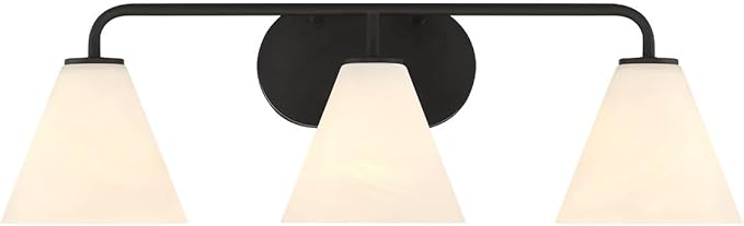 Savoy House 8-2988-3-BK Blair Traditional Vintage White Strie Glass Bathroom Vanity Wall Light, 3-Light 180 Total Watts, 8" H x 26" W, Matte Black