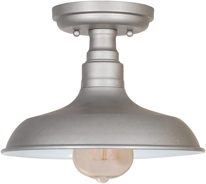 Design House 519876 Kimball Industrial Farmhouse 1-Light Indoor Semi-Flush Ceiling Mount Light with Metal Shade for Kitchen Hallway Dining Room Bedroom, Galvanized Paint