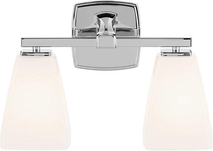 Kichler Marant 2-Light Bathroom Vanity Light Fixture with Opal Glass in Chrome, Modern Wall Mount Light for Bathroom and Powder Room Over Mirror (14.25 x 9.5 in), 55215CH