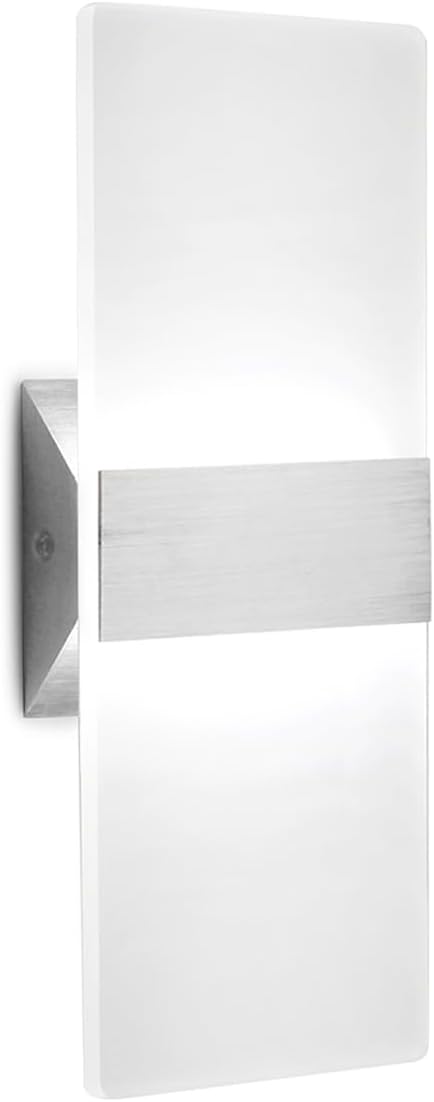 ChangM Modern LED Acrylic Wall Sconce 12W Cool White 6000K Up Down Lamp for Bedroom Corridor Stairs Bathroom Indoor Lighting Fixture Lamps Home Room Decor Not Dimmable No Plug(1 Pack)