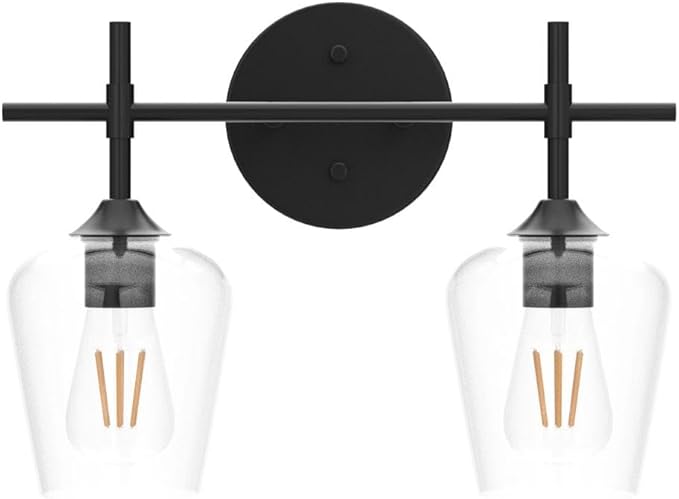 Ralbay Vintage Black Bathroom Light Fixtures 2-Lights Industrial Matte Black Finish with Clear Glass Black Vanity Lights Farmhouse Bathroom Vanity Lights Wall Sconce