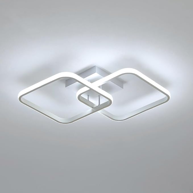 Modern LED Ceiling Light Fixture, 6500K Cool White 50W Square Flush Mount Ceiling Lights for Bedroom, Living Room, Kitchen, Study
