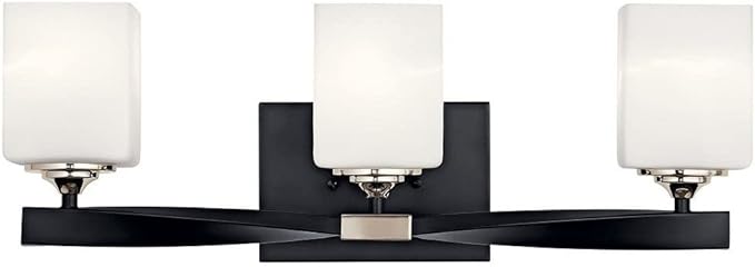 Kichler Marette 22.75" Vanity Light in Black, 3-Light Modern Bathroom Light with Satin Etched Cased Opal Glass, (22.75" W x 8" H), 55002BK