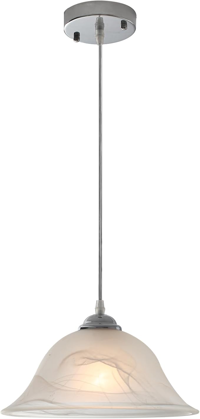 Kitchen Pendant Lighting Over Island, 11.8” White Frosted Glass Pendant Lights, Farmhouse Pendant Lights Kitchen Island, Modern Chrome Kitchen Pendant Light for Dinning Living Room (1 Pack)