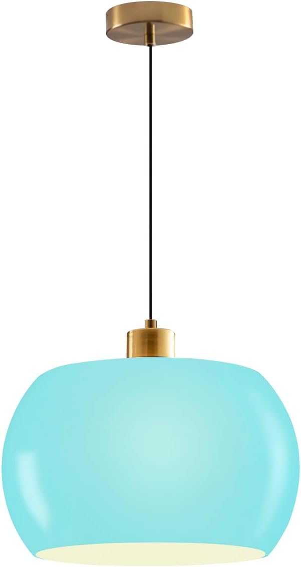 Pendant Light Mid Century Modern Pendant Lighting Blue Glass Hanging Lights Over Table Light Fixtures Adjustable Gold Hanging Lamps for Dining Room Kitchen Island, Easy to Install, 1-Light