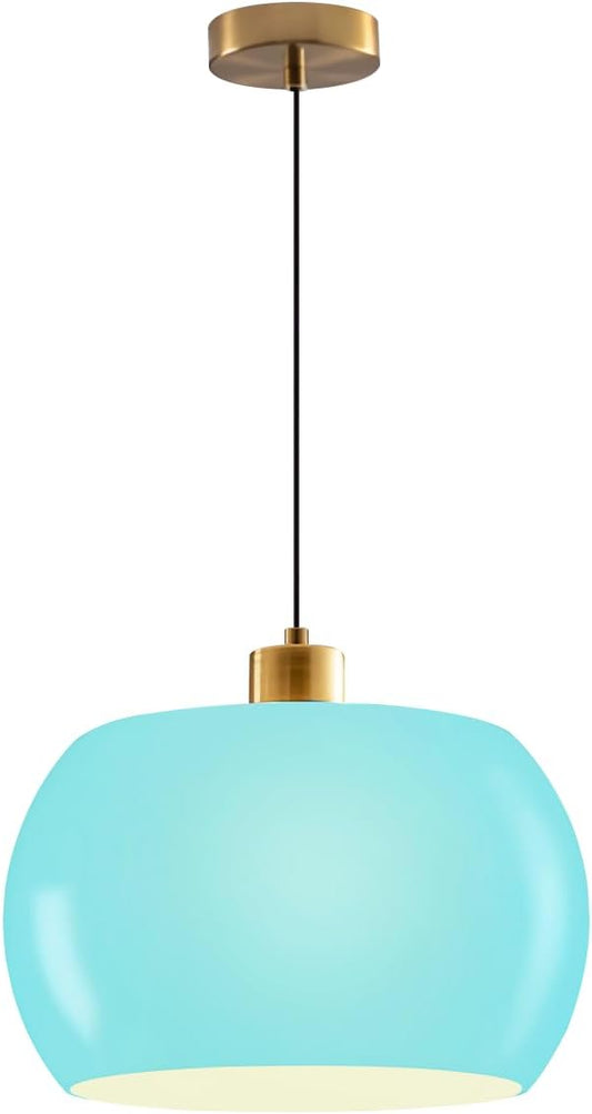 Pendant Light Mid Century Modern Pendant Lighting Blue Glass Hanging Lights Over Table Light Fixtures Adjustable Gold Hanging Lamps for Dining Room Kitchen Island, Easy to Install, 1-Light