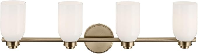 Kichler Shae 32.25" 4-Light Bathroom Vanity Light Fixture with White Opal Glass Shade in Champagne Bronze for Mirror Lighting Over Vanity and Powder Room (32.25" W x 9" H), 55203CPZ