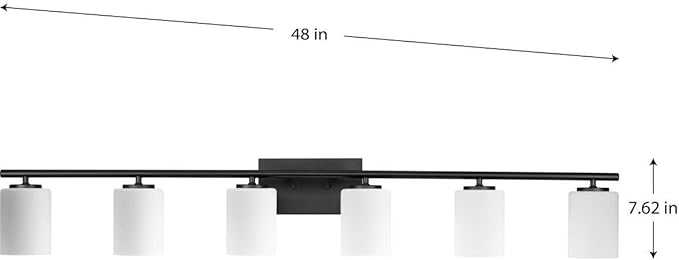 Progress Lighting Replay Collection 48 in. 6-Light Textured Black Etched White Glass Modern Bath Vanity Light