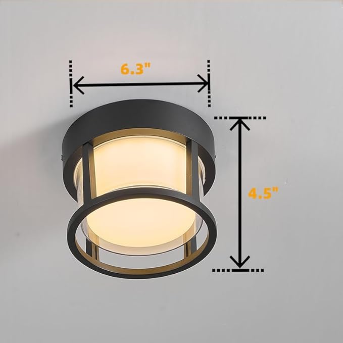 Outdoor Ceiling Porch Light LED Flush Mount for Wall or Ceiling, Round Exterior Wall Lamp for Entryway,Hallway,Porch,Patio and Garage, 3000K Warm Color, 6.3 inch Outdoor Ceiling Light
