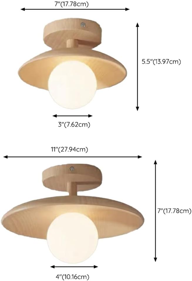 LITFAD Close to Ceiling Lamp Nordic Minimalist Wooden Small Ceiling Light Fixture for Bedroom Corridors Balconies, 11" W x 7.1" H 110V-120V