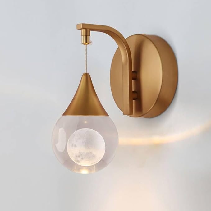 Sedelan Moon Wall Light, Crystal Wall Sconces Indoor, Modern LED Bedside Wall Lamps, 5W Dimmable Globe Wall Lights for Living Room Bathroom Sconce Corridor Stairwell, Brass