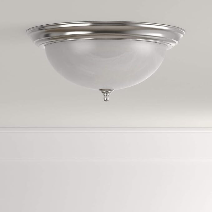 Progress Lighting 3-Light Ceiling Light, Flush Mount Ceiling Light Fixture for Interior Kitchen Lights, Hallway, Bedroom, Living Room, 15-1/4-Inch by 6-5/8-Inch, Brushed Nickel, Alabaster Glass Shade