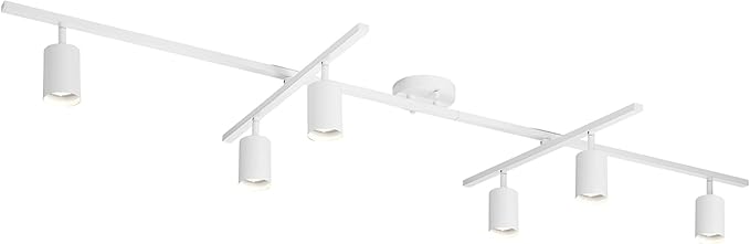 Globe Electric 64000097 64" 6-Light Track Lighting, Matte White, Center Swivel Bars, Pivoting Shades, Ceiling Lamp for Bedroom, Kitchen, Hallway, Bathroom, Den, Dining Room, Home Décor