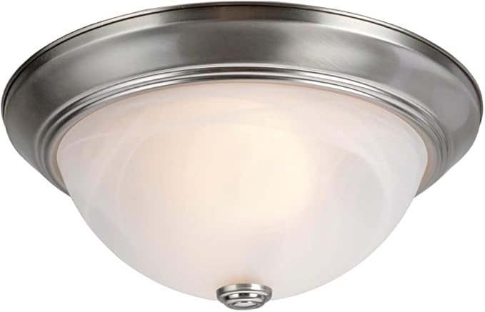 Aspen Creative 63014-1A, 2-Light Flush Mount in Brushed Nickel Finish with White Alabaster Glass, 13-1/8" Dia, E26 Socket