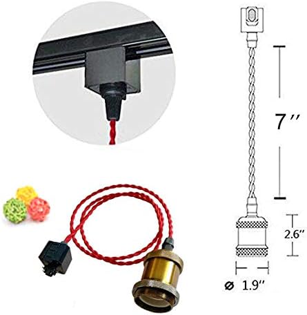 Kiven Set of 2 H Type Track Lighting Mini Pendant Brass Finish with 7 inch Red Twisted Cord and a Black H-Type Track Connection