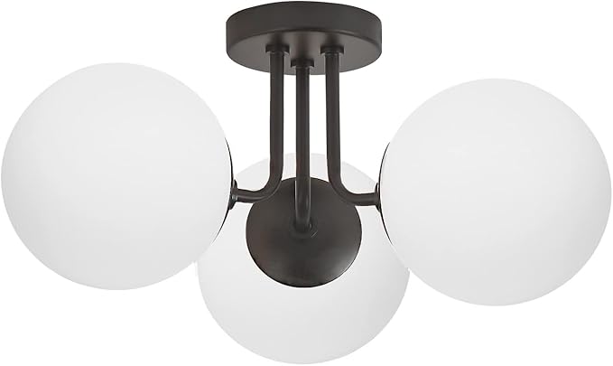 Soft Black 3 Lights Semi Flush Mount Ceiling Light Fixture, Frosted Glass Shade Vintage Close to Ceiling Light Fixture, Modern Flush Mount Light for Bedroom, Living Room Chandelier Lighting