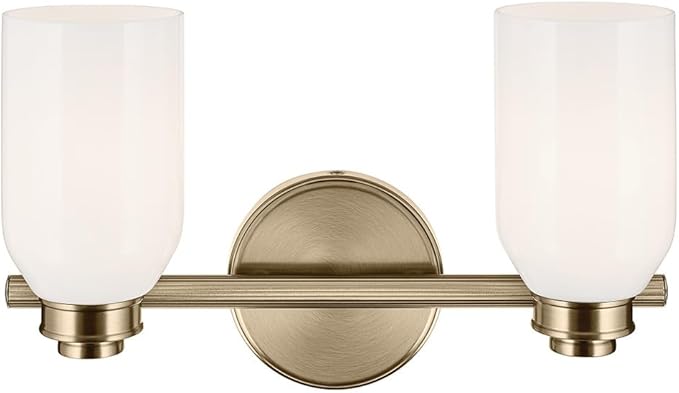 Kichler Shae 15" 2-Light Vanity Light Fixture with White Opal Glass in Champagne Bronze for Bathroom Vanity Over Mirror, Modern Coastal Style (15" W x 9" H), 55201CPZ