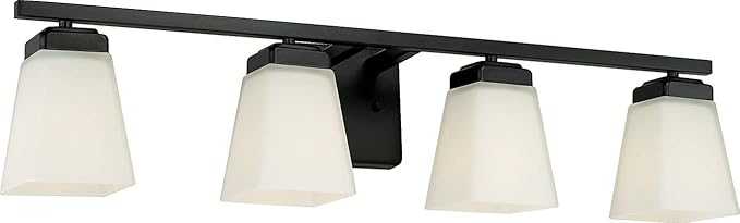 HomePlace Lighting 114441MB-334 Baxley Modern Soft White Glass Bathroom Vanity Wall Light, 4-Light 400 Total Watts, 7" H x 31" W, Matte Black