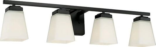 HomePlace Lighting 114441MB-334 Baxley Modern Soft White Glass Bathroom Vanity Wall Light, 4-Light 400 Total Watts, 7" H x 31" W, Matte Black