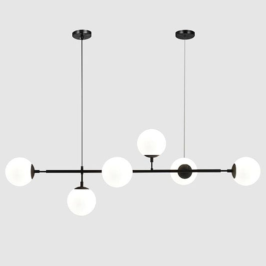 BOKT Mid Century Modern 6-Lights Pendant Light Milk Glass Globe Round Sputnik Chandelier Black Linear Pendant Light Kitchen Island Chandelier Lamp Ding Room Light Fixture