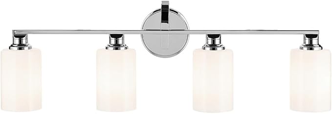 Kichler Gioe 32.25" 4-Light Bathroom Vanity Light Fixture with Opal Glass in Chrome, Modern Wall Mount Light for Over Mirror, Damp Rated (32.25" W x 10.5" H), 55227CH