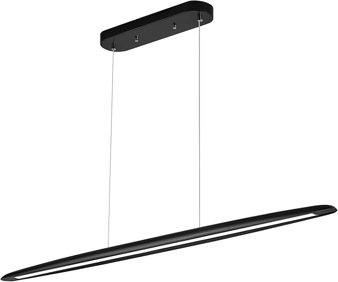 YISDESIGN 51" Wood Linear Pendant Light Black Linear Pendant Dinning Room Hanging Lights LED Dimmable Chandeliers 36w for Dining Room Pool Table Lights Kitchen Island Light Black