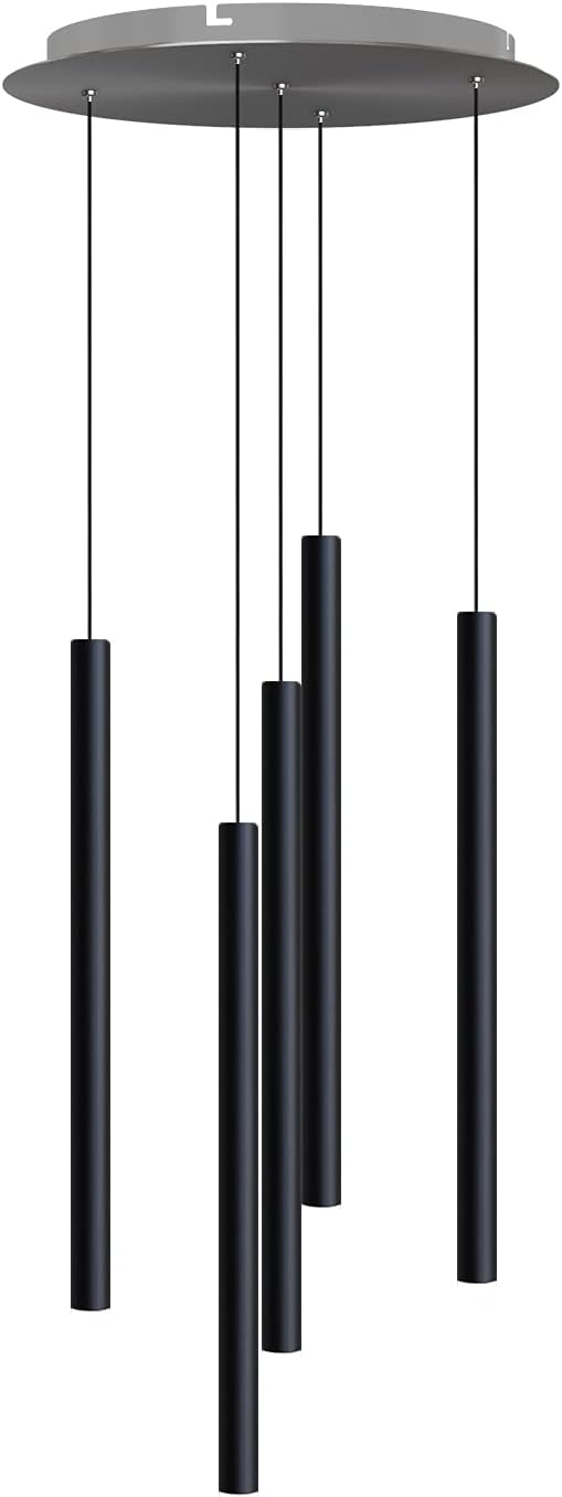 contec development CANALIS 5 Mini Pendant Lighting Black - LED Hanging Light Fixture for Kitchen Island, Bar, Foyer - Cluster Pendants - Dimmable, Adjustable Wire, Lamp Bulb Included